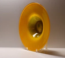 Blenko Handmade Glass Large Bowl in Yellow & Blue Don Shepherd Design