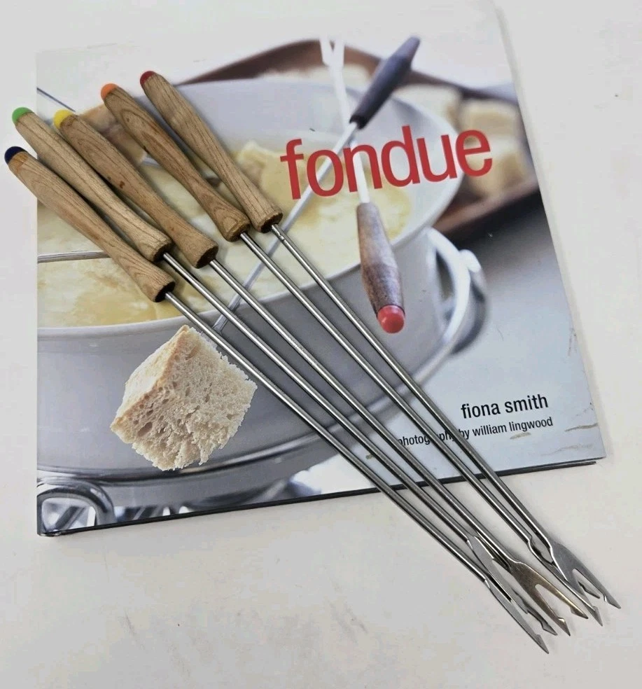 VINTAGE FONDUE FORK SET OF 5 FONDUE COOKBOOK FIONA SMITH COOKING KITCHEN DECOR