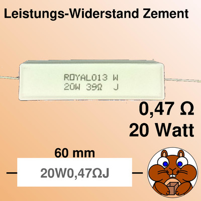 5x Keramik Leistungs Widerstand 0,47  Ohm Zement 20W Watt 5% resistor THT Draht