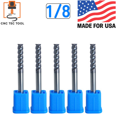 5 PCS 1/8'' 4 Flutes Square 45° Helix Carbide End Mill Bits AlTiCrN Coated HRC 50