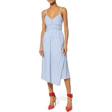 Derek Lam 10 Crosby Blue White Stripe Ruffle Midi Dress Strappy Size 4