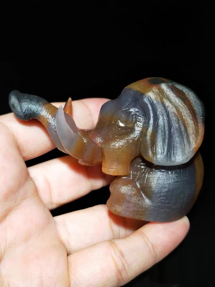 CERTIFIED 163.2g 100% NATURAL BRAZILIAN AGATE HAND CARVED ELEPHANT FIGURINE - Image 3 of 4