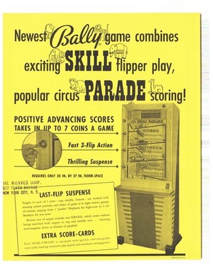 Skill Parade Flipper Game Bally Vending Arcade Flyer Brochure Ad - Hard to Find