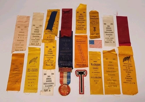 20 Early 1900s Civil War GAR Encampment, Sons Of Veterans,WRC Ribbons. Michigan