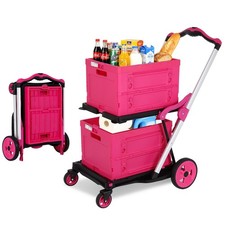Collapsible Shopping Cart with Wheels 200 LBS Grocery Cart with Storage Crate