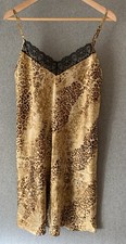 VTG Gilligan O'Malley Leopard Floral Print Satin Chemise sz M Slip Dress Lace