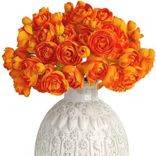 Ranunculus Artificial Flower 18 Pcs Orange Silk Ranunculus Wedding Bouquet En...