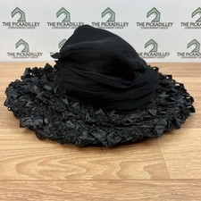 Vtg 50s 60s Sears Millinery Black Wide Brim Hat Union Made USA Church Chiffon