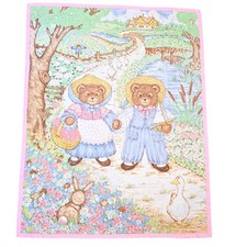 Vintage Storybook Bears Victoria Theodore Baby Quilt Blanket 34"x44" Pastel