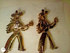 Vintage Gold Tone Music cowboy figure pins Brooches Lot of 2 Costume jewelry
