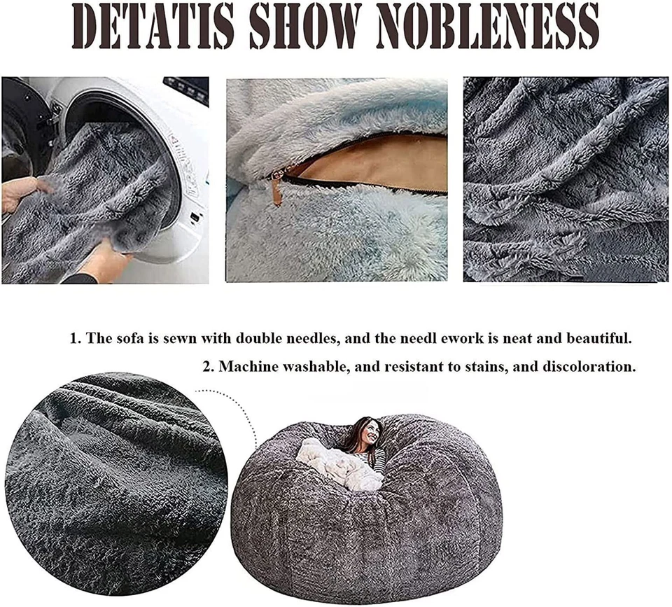 Bolsa de frijoles gigante de espuma de 7 pies de microgamuza silla de sala de estar con memoria sofá perezoso cubierta suave Foto 4 de 4