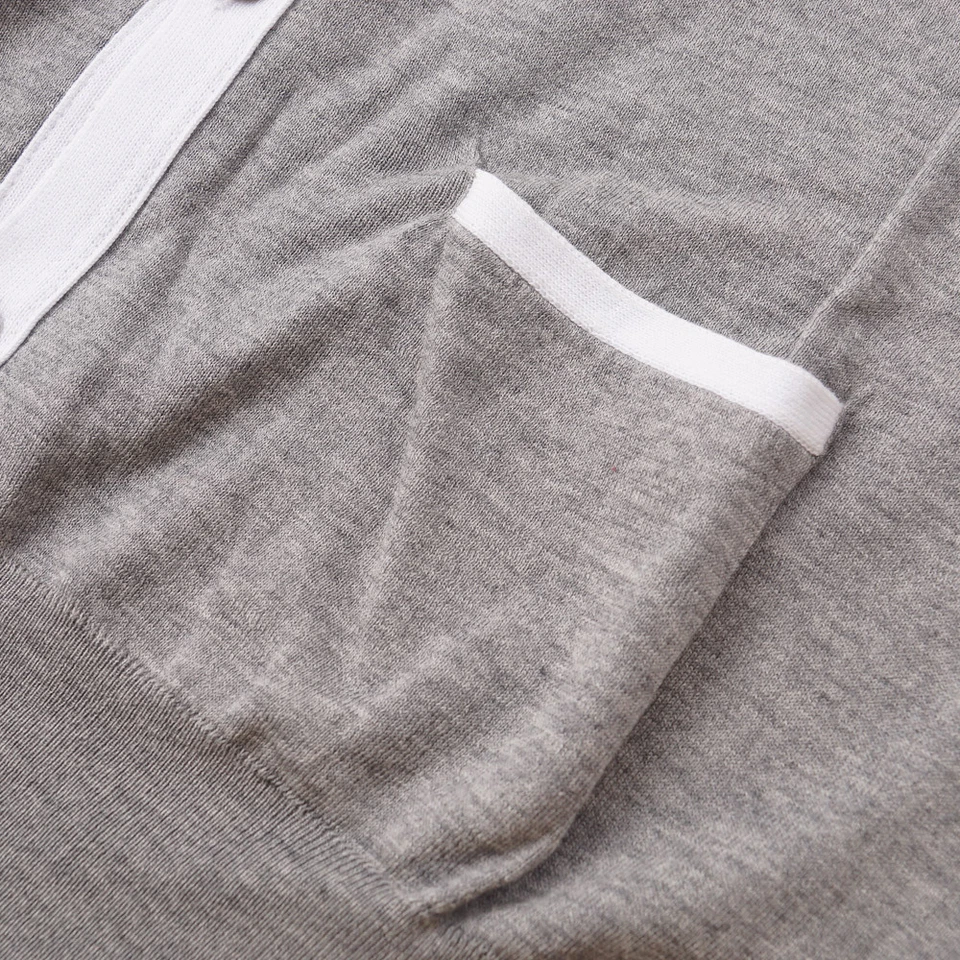 Cardigã suéter Kiton Napoli cinza e branco leve algodão M (Eu 50) novo com etiquetas - Imagem 4 de 4