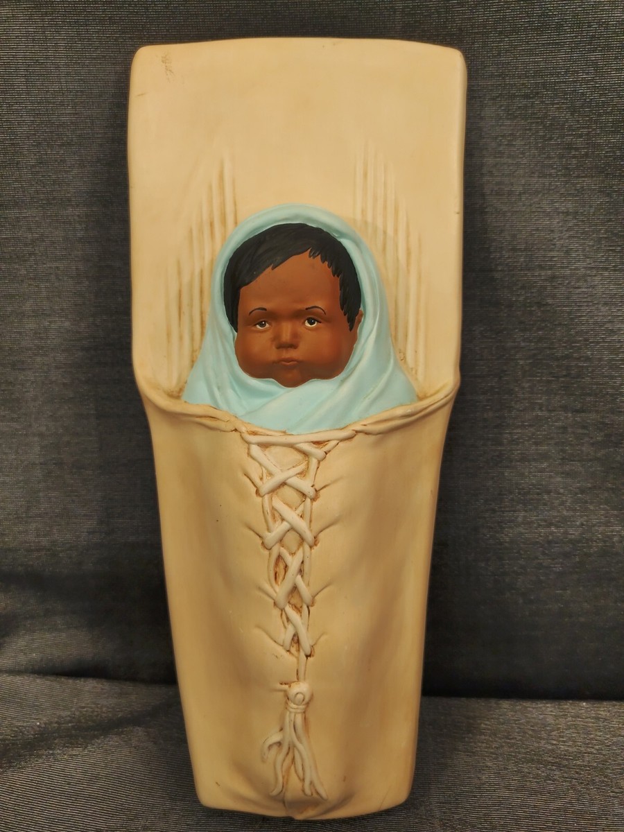 60's〜70's BIG ネイティブアメリカン　インディアン親子の置物アリゾナ Native American Baby Papoose Board Figurine 13” Wall Hanging Blue