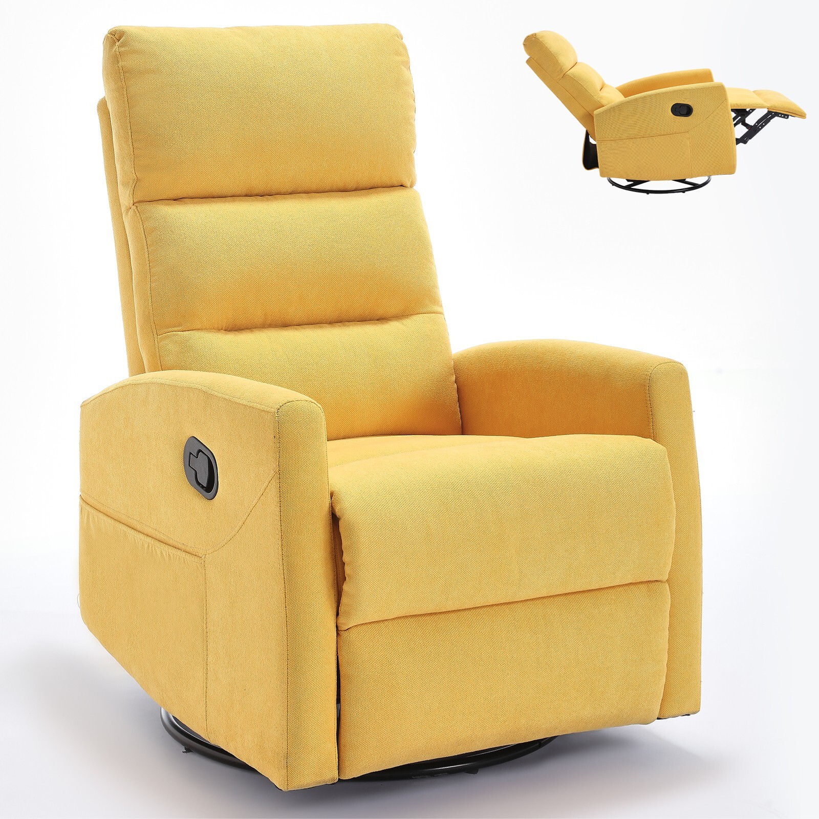 Swivel Rocker Recliner Chair Nursery Glider Single Sofa Small Spaces Side Pocket