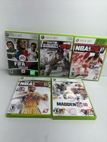 xbox 360 sports games lot Of 5 Games Madden 10 NBA 2k11,2k12,2k9 FIFA 07 Tested - Afbeelding 1 van 14