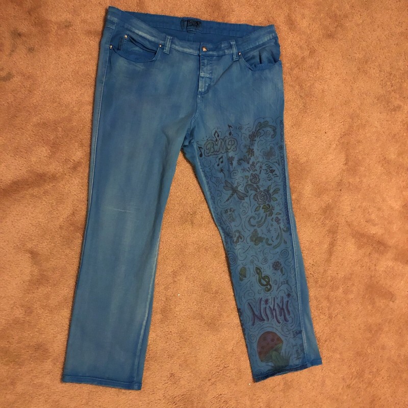 Tripp NYC Daang Goodman Women's Unique Art Teal Aqua Pants  Stretch Jeans 40x30