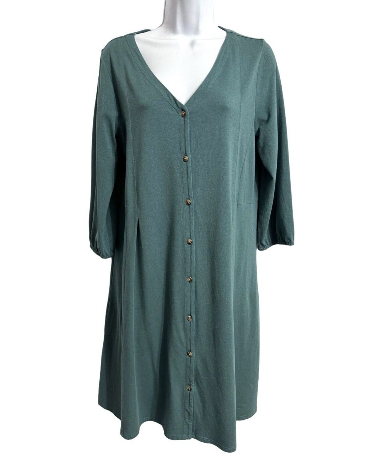 J Jill Dress Small Sage Green Button Front 3/4 Sleeve Cotton Modal Knit Casual