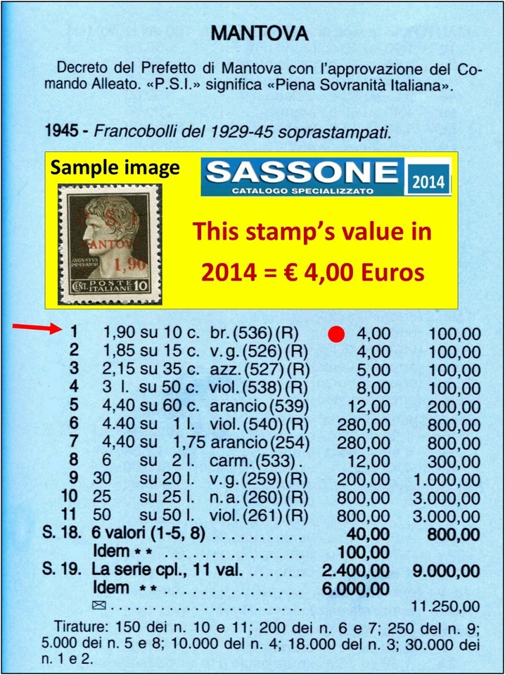 PSI MANTOVA 10c Italia primera edición CIUDAD después de CAÍDA DEL FASCISMO - MNH/OG 1945 (255) Foto 3 de 4