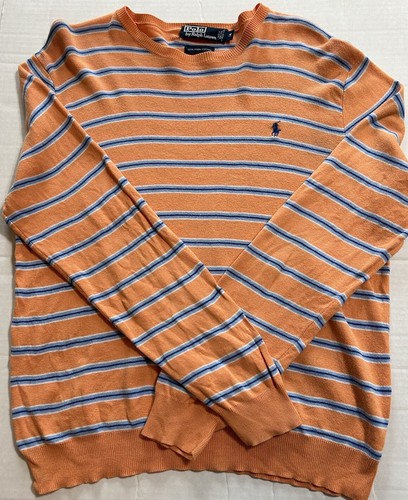 Polo Ralph Lauren Orange Sweatshirt Men’s M Crewneck Striped 100% Pima Cotton - Picture 6 of 7