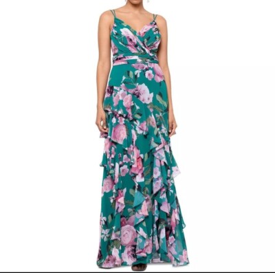 Xscape Womens Sz 8 Floral Tiered V-Neck Evening Dress Gown | eBay