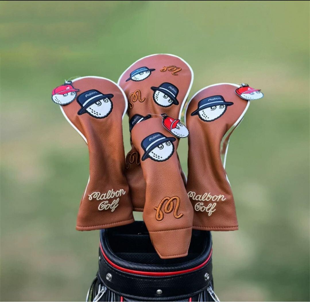 Malbon Golf 4pcs Brown Club Headcover Set Driver Fairway wood UT
