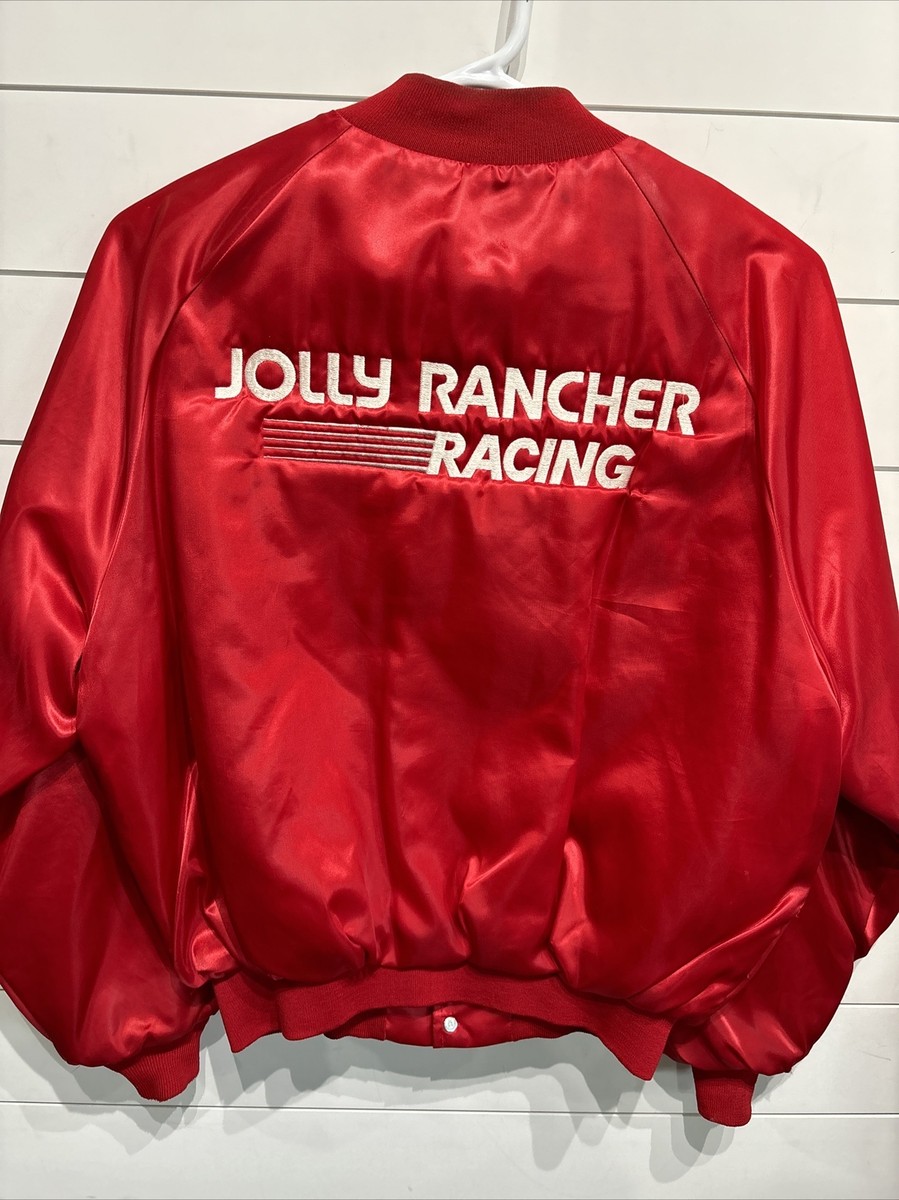 Vintage NHRA Jolly Rancher Racing Red Satin Snap Jacket Mens Size
