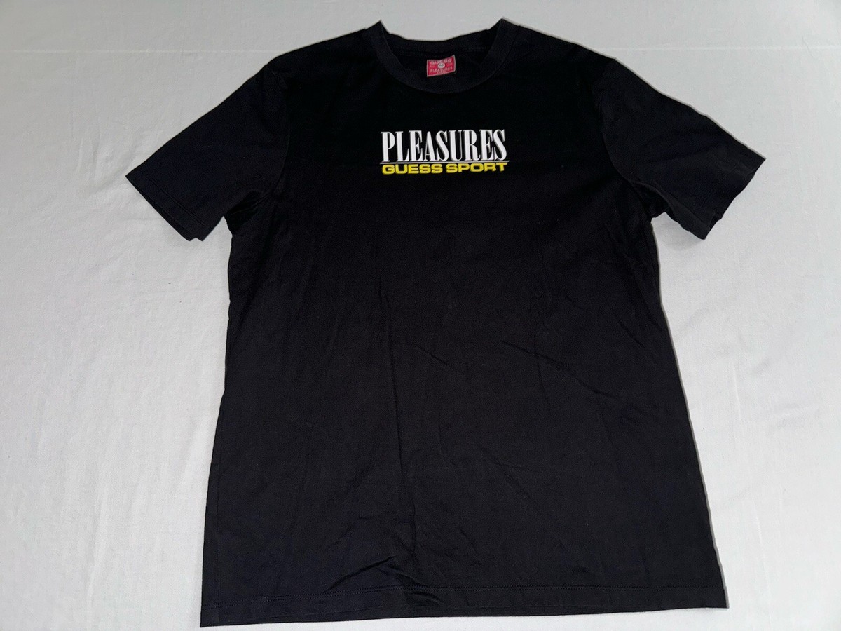 GUESS SPORT x PLEASURES LOGO TEE SHIRT ORGANIC BLACK MENS SMALL NWOT!