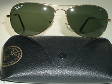 RAY BAN RB3362 59 14 GOLD POLARIZED GLASS LENS COCKPIT AVIATOR SUNGLASSES MINT