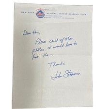 John Stearns Handwritten Signed Letter On Official NY Mets Stationery REDUCED!