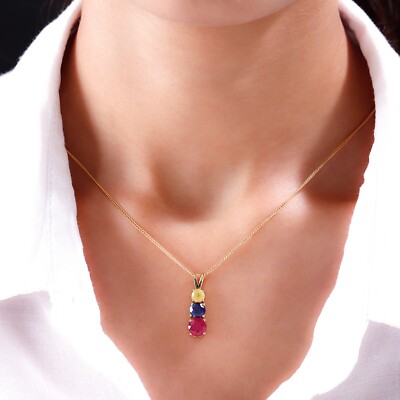 Past Present Future Ruby & Sapphire Keepsake Pendant 925 Sterling Silver