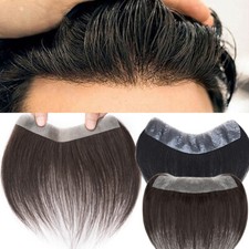 Men's Topper Toupee Hairpiece Top Remy Human Hair Thin V-LOOP Skin Full PU Wigs