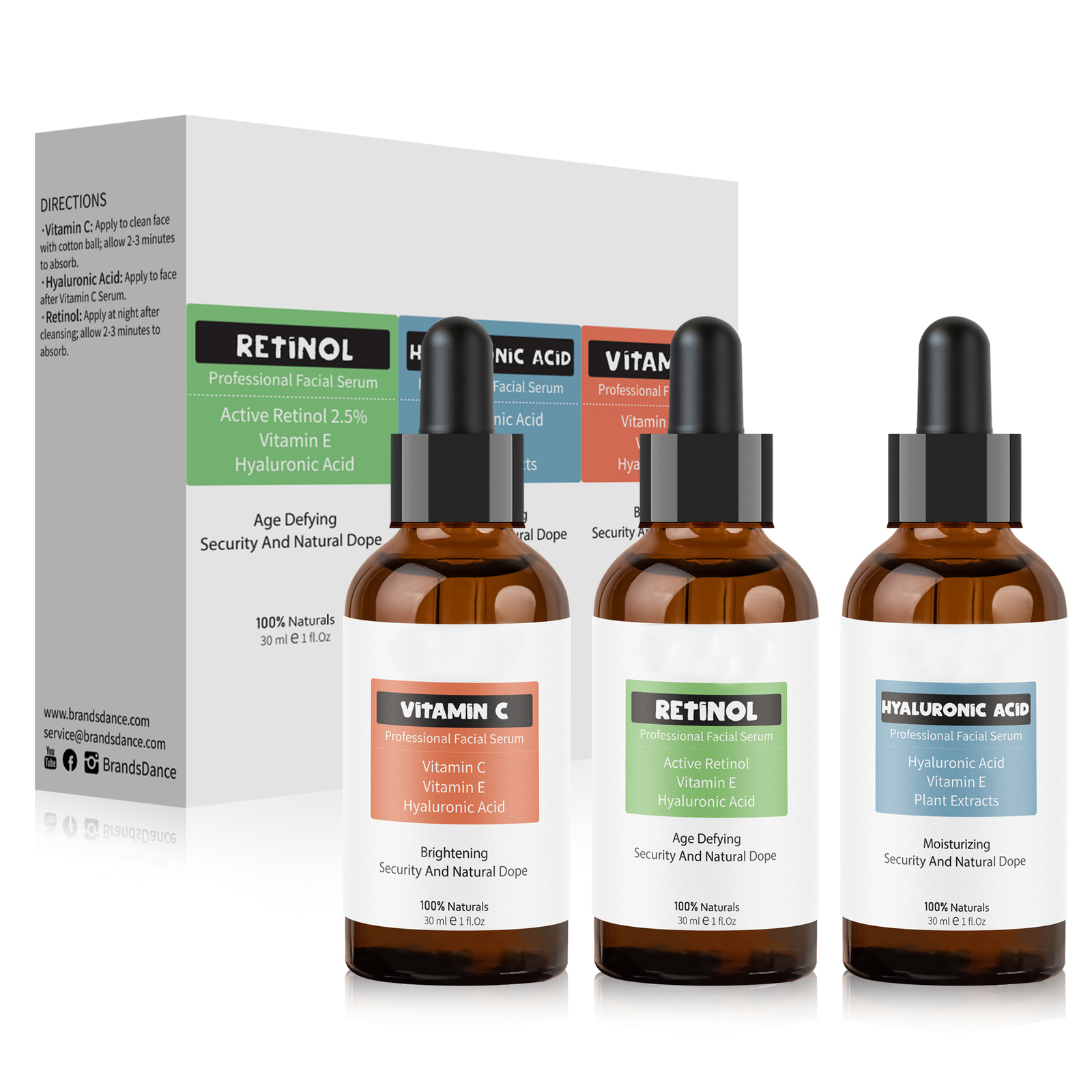 Hydrating & Firming Anti-Aging Serum Set - Retinol, Vitamin C, Hyaluronic Acid