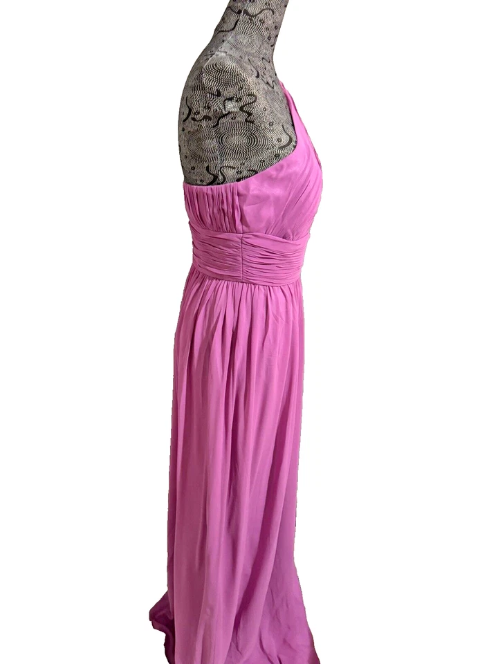 Nuevo sin etiquetas Vestido/Vestido Donna Morgan Rachel Un Hombro de Gasa Rosa Talla 8 Foto 3 de 4