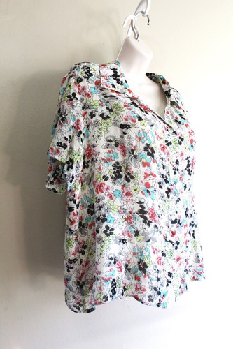 Vintage 60s Shirt Cherie Womens 1X Plus Silk Crepe Chiffon Floral Semi Sheer - Picture 5 of 7