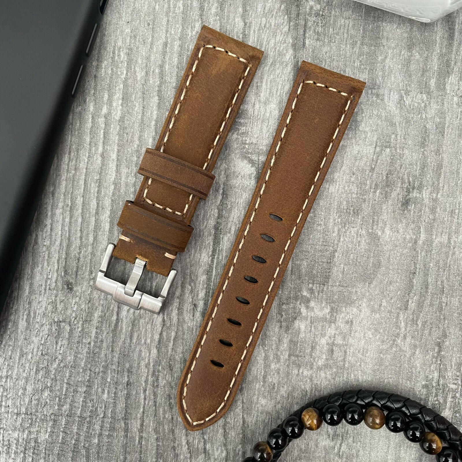 Brown Leather Watch Strap Band 20mm For Rolex Tudor IWC Seiko Omega Tag
