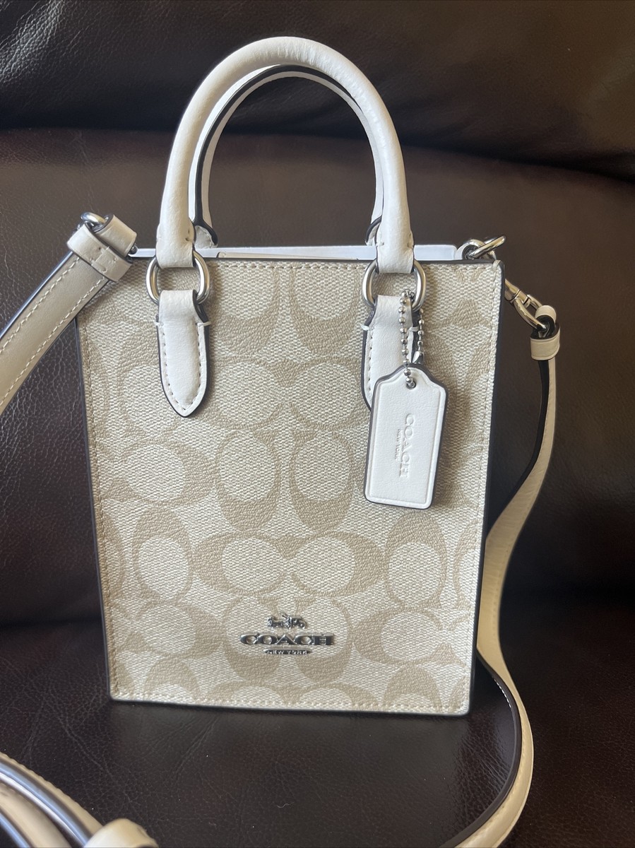 Coach North South Mini Tote Signature Canvas Silver / Light Khaki