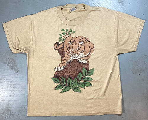 Vintage 1990er Natur Panther hergestellt in den USA Tier Grafik T-Shirt Größe XL hellbraun papierdünn - Bild 1 von 6