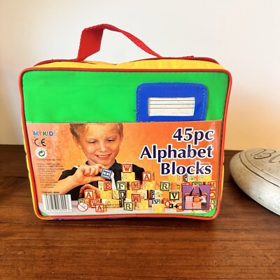 Sealed - My Kids 45pc Alphabet Wooden Blocks Item No: 8204 Carrying Case 