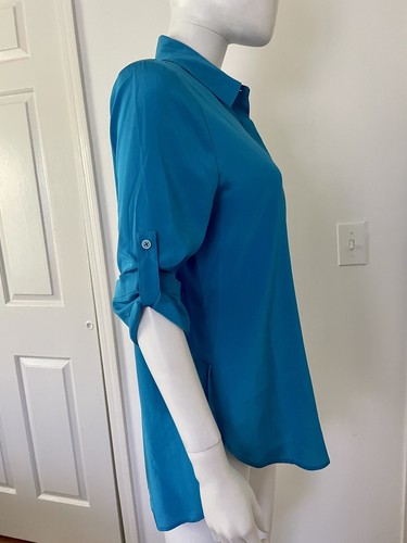 Camicetta e canotta DKNY BLACK LABEL Capri blu seta taglia S nuova $195 nuova con etichette - Foto 5 di 11