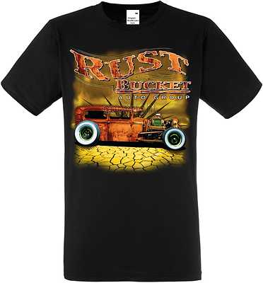 T Shirt in schwarz mit einem Hot Rod-&`50 Stylemotiv Modell Rust Bucket
