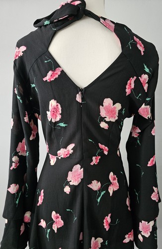 women ATMOSPHERE black DRESS floral print BELL SLEEVES mini ABOVE KNEE size 6 - Picture 8 of 11