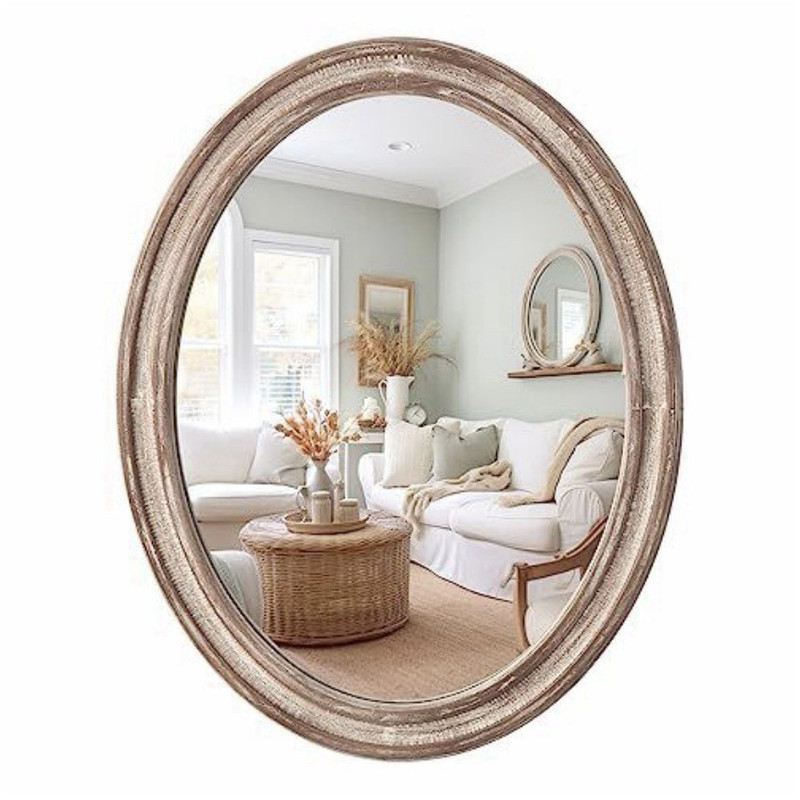 sawsile Oval Wood Framed Wall Mirror 24x30 Rustic Farmhouse Wall Mounted