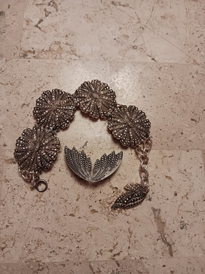 Eloxal aluminum set from Germany - bracelet & clip earrings w/ faux marcasite