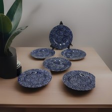 Set of 6 Blue Calico Staffordshire England Salad Plates