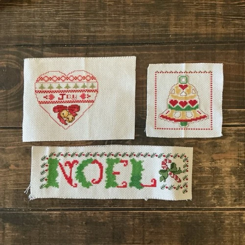 Christmas Themed Completed Cross Stitch Pieces Lot Of 3