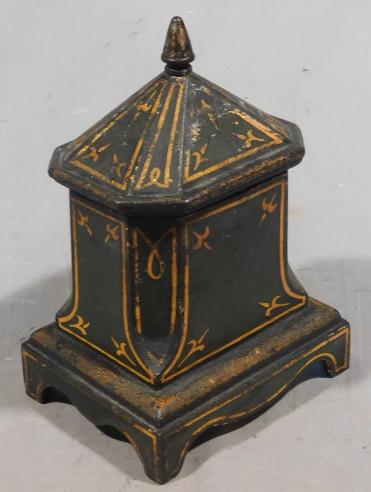 Seltene antike Tabakdose Gusseisen Humidor gold bemalt ca. Orientalisches Motiv 1880 - Bild 2 von 4