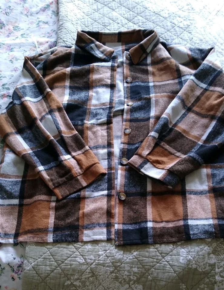 Ladies Oversized XL 16 Plus Warm Plaid Checked Jacket Shirt Collared Shacket - Image 3 of 4