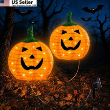 Solar Halloween Pumpkin Lights, 2 Pack Outdoor Pathway Stake 2 Pack, Orange
