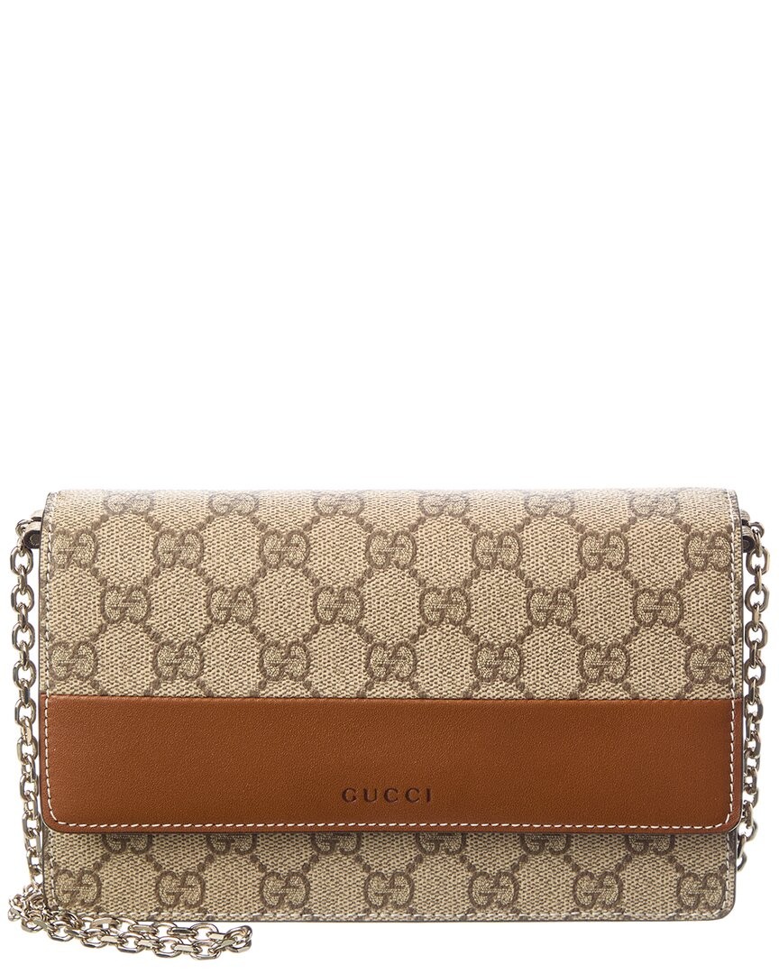 Gucci Gg Emblem Gg Supreme Canvas - Leather Wallet On Chain Womens Brown Os 196590₽