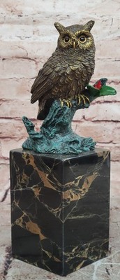 Beautiful Bronze Figure Sitting Owl on Branch Signed Milo Classic Sculpture